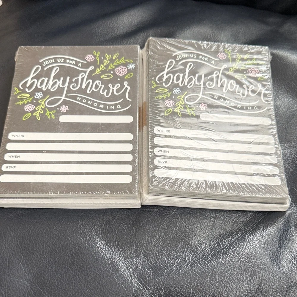 Baby Shower Invitation Cards - Gray Floral. 2 bags of 25 each. Total 50!